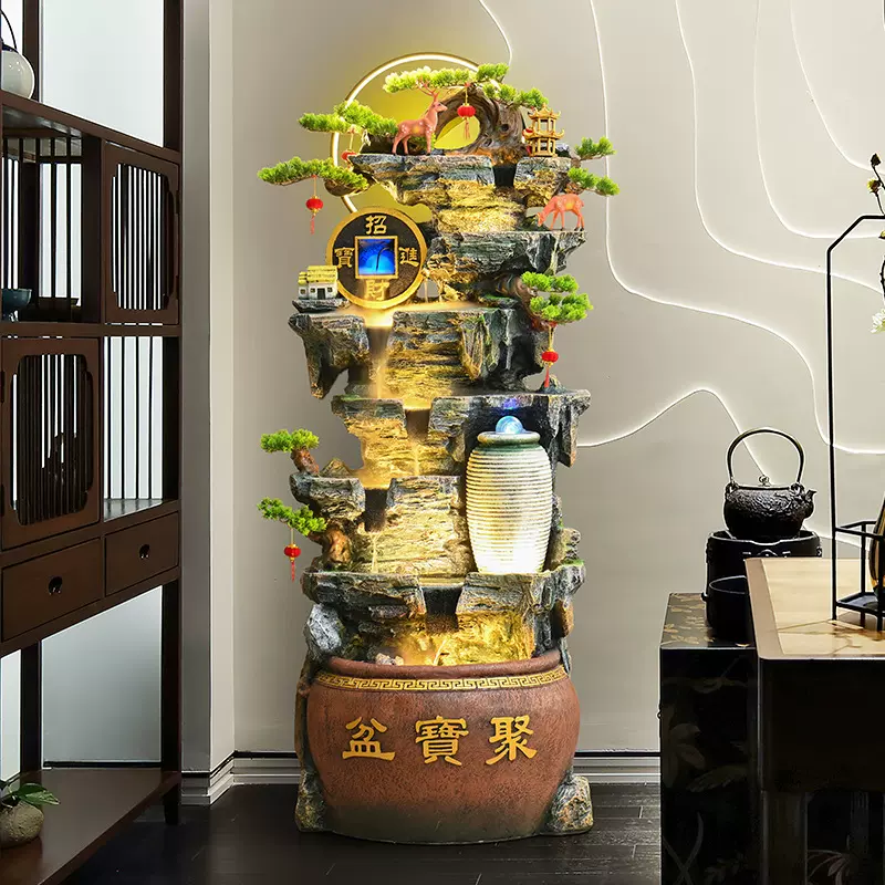 中式假山流水喷泉客厅循环水景招财风水轮办公室聚宝盆装饰品摆件