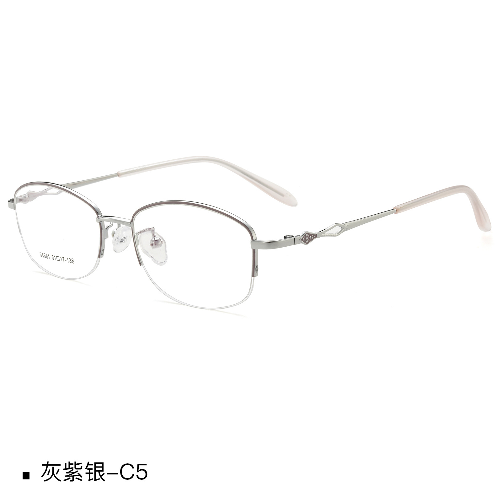 Las mujeres elegantes del todo-fósforo de aleación de medio marco gafas marco vacío chapado IP puede ser equipado con grados gafas de lectura al por mayor Danyang