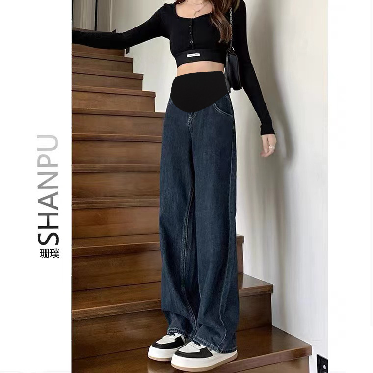 Pregnant Women's Pants Autumn and Winter Outer Wear Casual Wide-leg Pants Women's Winter Fleece-lined Thickened Base Straight Jeans Winter Wear