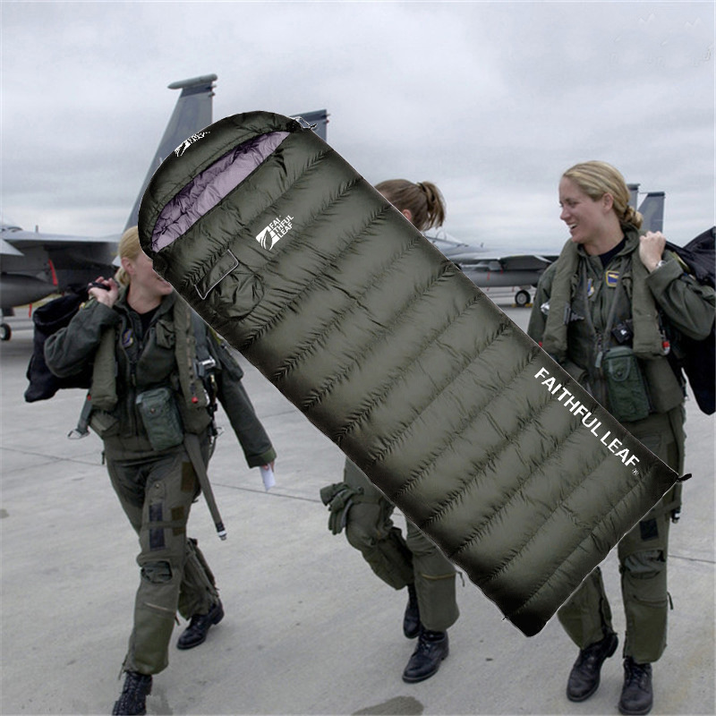 가을과 겨울 카키 울트라 라이트 야외 성인 오리 아래로 거위 아래로 여행 캠핑 따뜻한 수 쌍 두 배 수면 가방