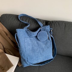 Corduroy Bucket Bag 2023 Winter New Student Canvas Bag with Large Capacity Trendy Single Shoulder Top Handle Tote Bag