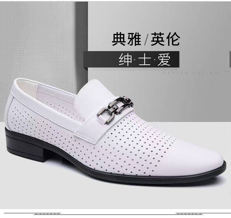 Giày da nam công sở mũi vuông kiểu lười, da siêu sợi thoáng khí — Màu trắng, màu đen chi tiết 4