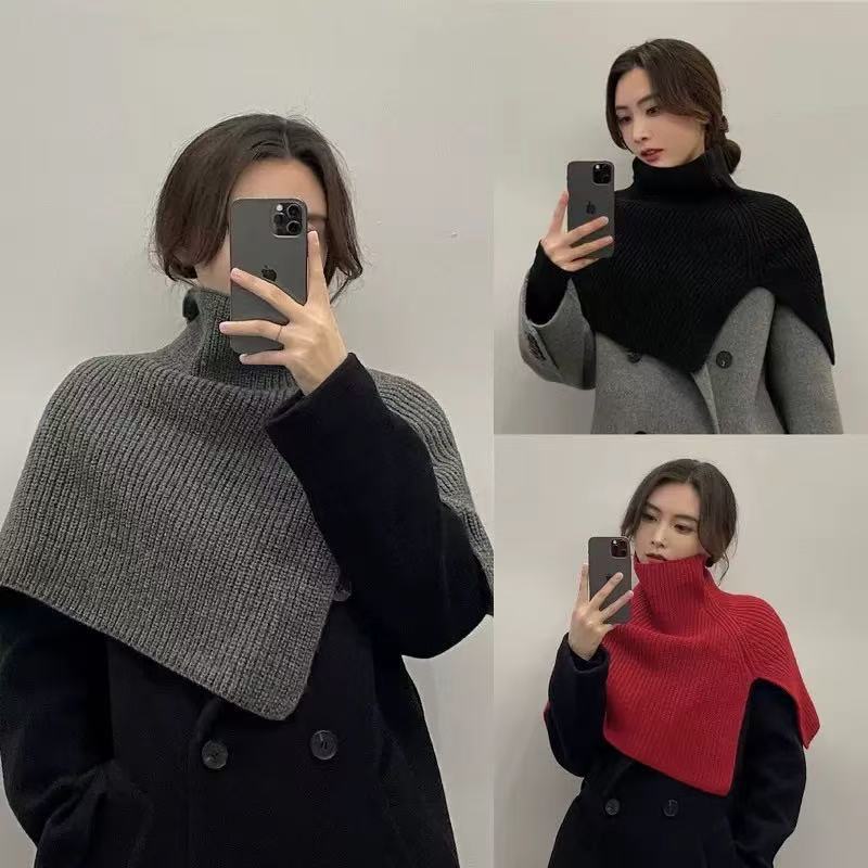 Shawl for Women in Autumn and Winter, Warm Pullover Neck Scarf, High-Neck Knitted Shoulder Cape, Korean Style, Stylish Split Scarf Cape