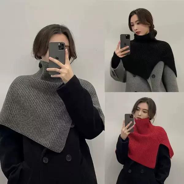 Shawl for Women in Autumn and Winter, Warm Pullover Neck Scarf, High-Neck Knitted Shoulder Cape, Korean Style, Stylish Split Scarf Cape