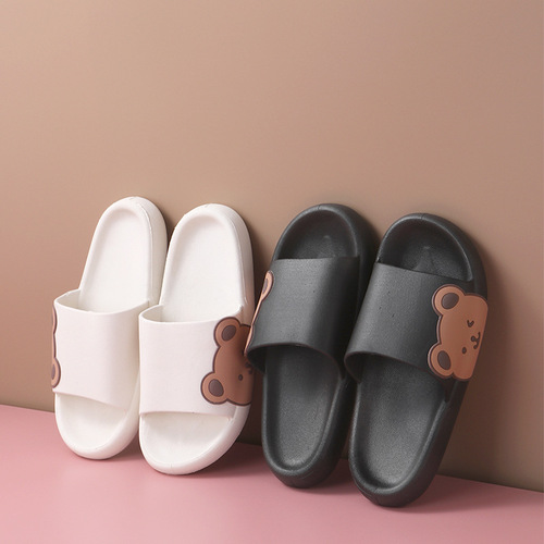 Summer new style slippers with poop-feeling side bear slippers for women, indoor non-slip slippers for men, outdoor wear slippers