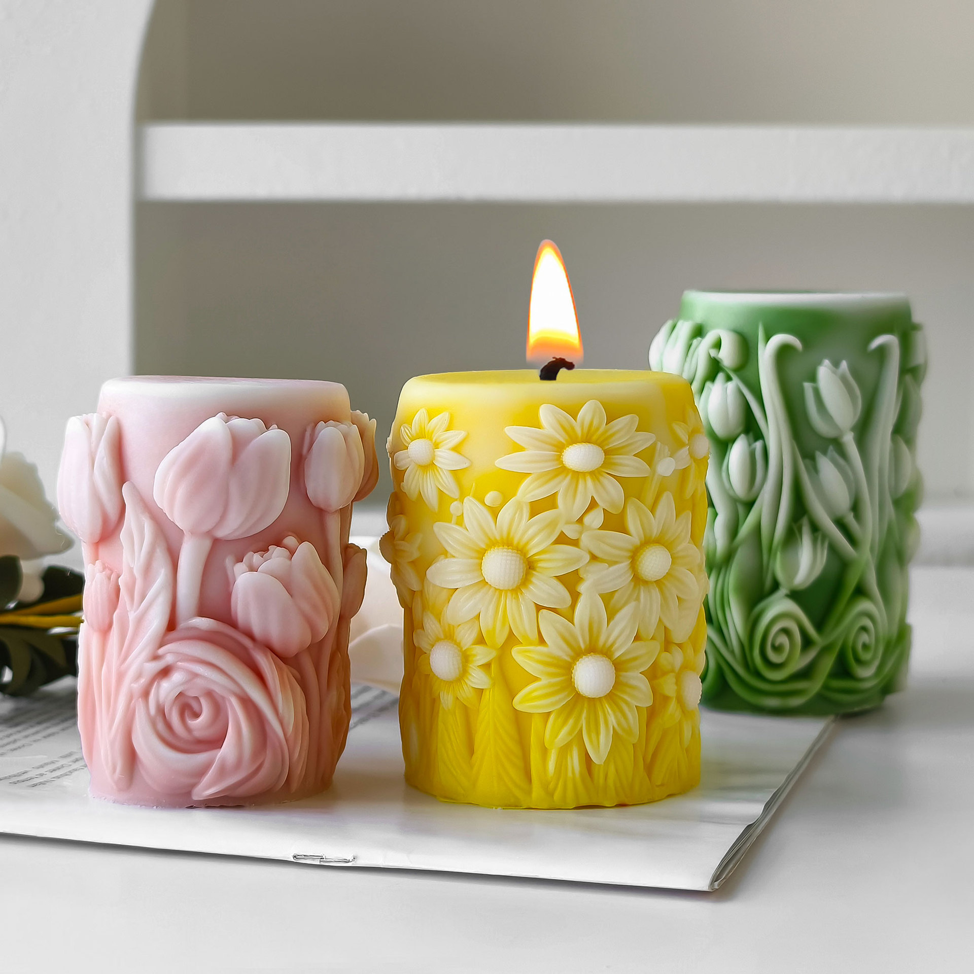 Jiahui Mei hoja columna molde diii flor relieve columna fragancia hecha a mano piedra de fragancia