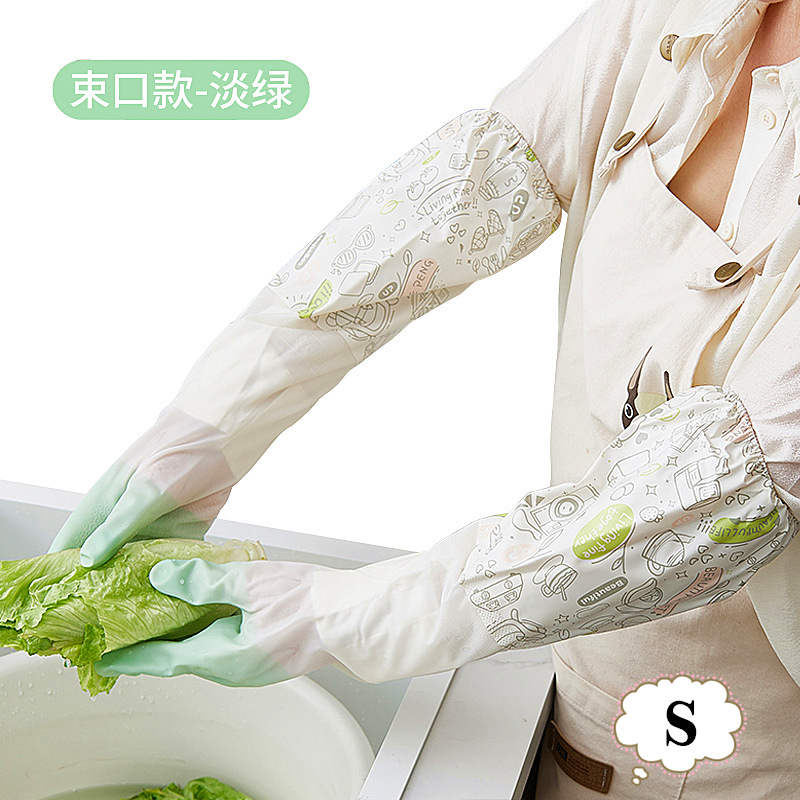 Guantes de lavado de platos para mujeres de terciopelo otoño y invierno limpieza doméstica cocina de goma resistente al agua para lavar ropa cepillo de platos tipo manga
