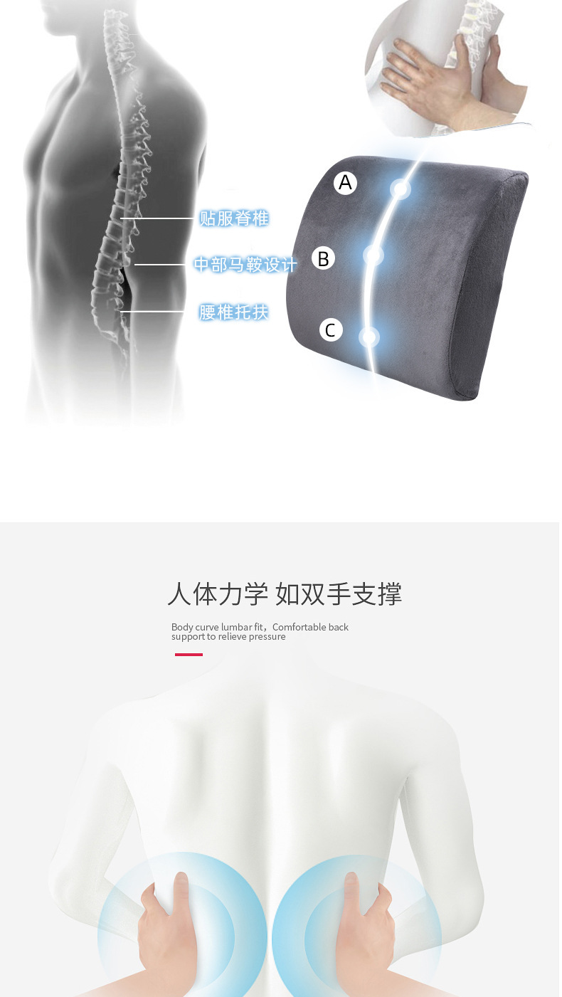 Popular Home Cushion, Office Car Lumbar Support Cushion, Memory Foam Lumbar Support, Seat Lumbar Pad, Car Anti-Hunchback Cushion