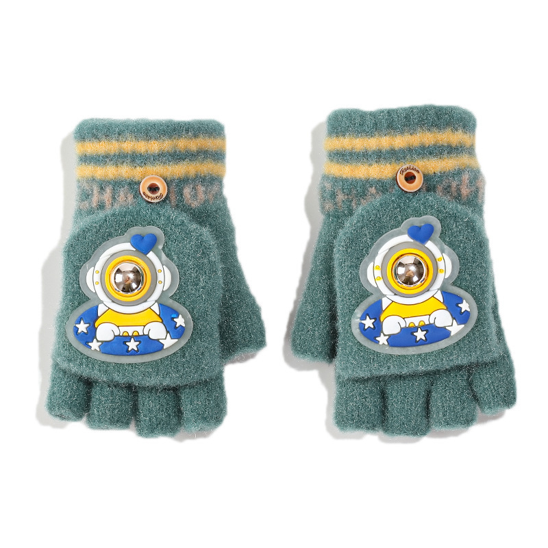 6-12 años nuevo astronauta Guantes luminosos niños y niñas de punto Flip escritura medio dedo guantes fábrica al por mayor