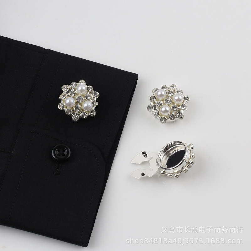 Cross-Border Hot-Selling Button Cover with Rhinestones, Pearls, and Floral Design, Shirt Decorative Button, Alloy Turtle Button Clip