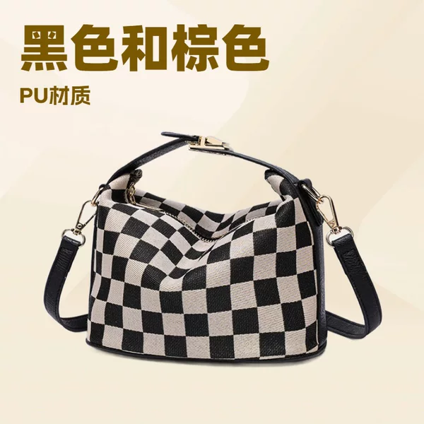 Amazon's Popular Checkerboard Lunch Box Bag Niche Design Simple Retro Handbag Single Shoulder Crossbody Small Square Bag for Women