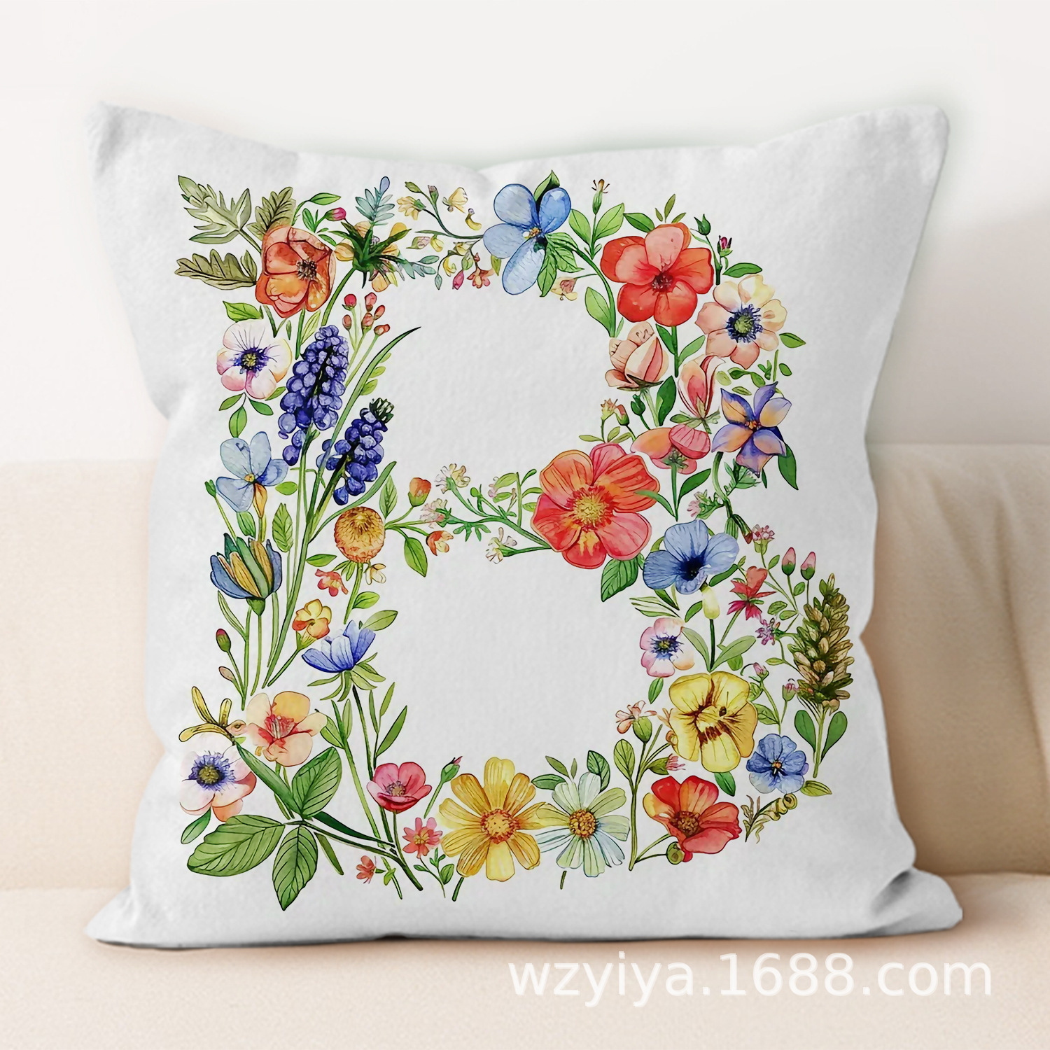 Flores letras inglesas almohada simple sofá moderno cojín de respaldo decoración desmontable cama cuadrada almohada de cabeza lavable