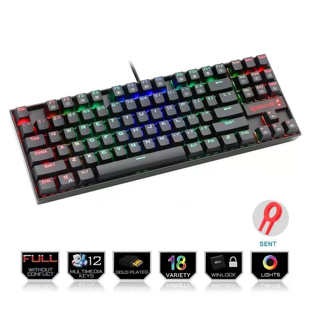 Клавиатура механическая Redragon Red Dragon K552 RGB игровая, игра Eat chicken lol, проводная зелёная shaft