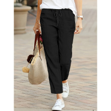 跨境wish亚马逊速卖通外贸女装休闲裤小众抽绳松紧腰设计感长裤子