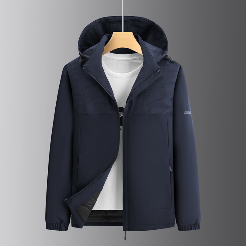 Autumn and winter hooded cotton jacket for men, warm cotton coat, waterproof, windproof, thickened lining, outdoor jacket