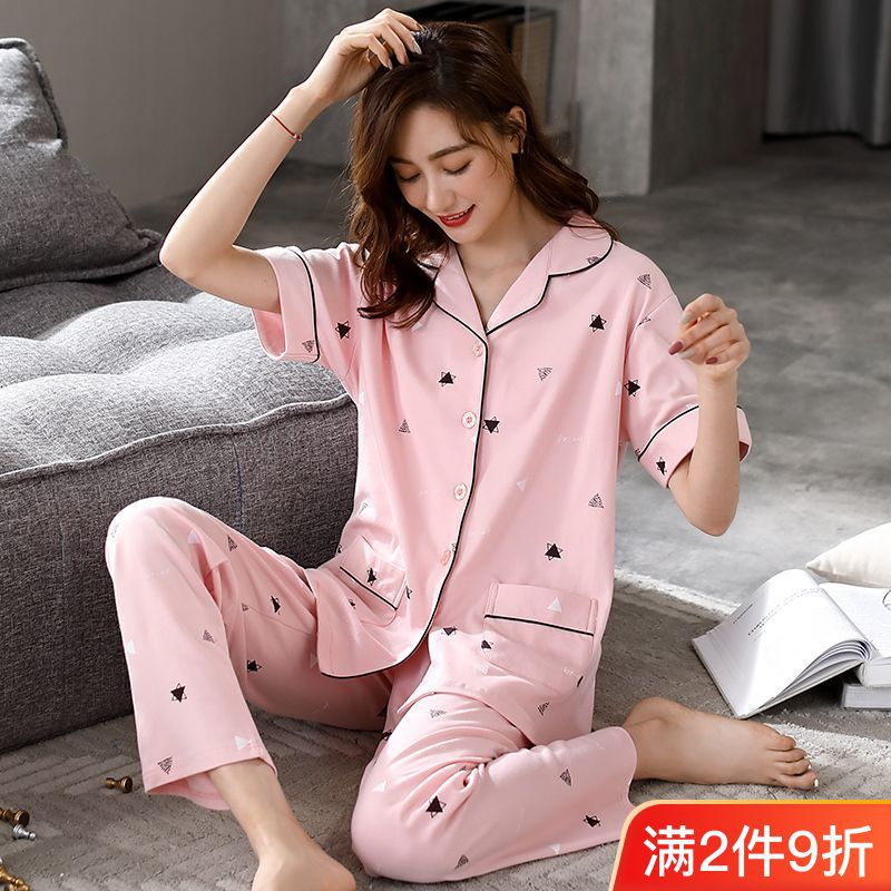 100% pijamas de algodón de verano de las mujeres pantalones de manga corta traje Delgado verano de las mujeres más el tamaño de ropa de casa suelta se puede usar fuera