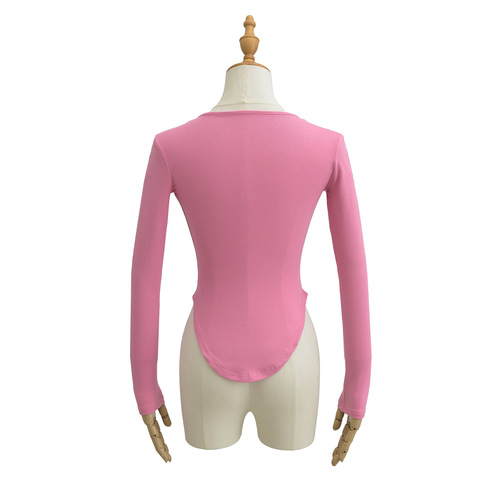 Sexy little mom T-shirt design American pure desire long-sleeved base slim ins niche women's short shirt is slimming and pure color