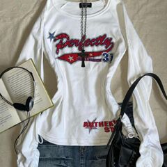 现货跨境外贸美式字母印花圆领长袖女装新款秋冬百搭宽松休闲上衣