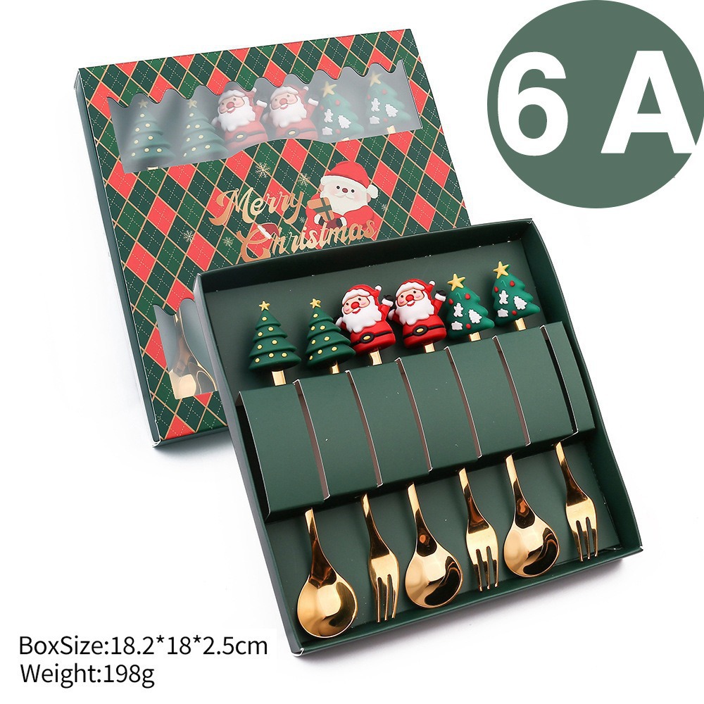 Cuchilleras de acero inoxidable transfronterizas muñecas de Navidad cucharas y tenedores juegos de regalo de café cucharas de postre horquilla de fruta pastel image 25