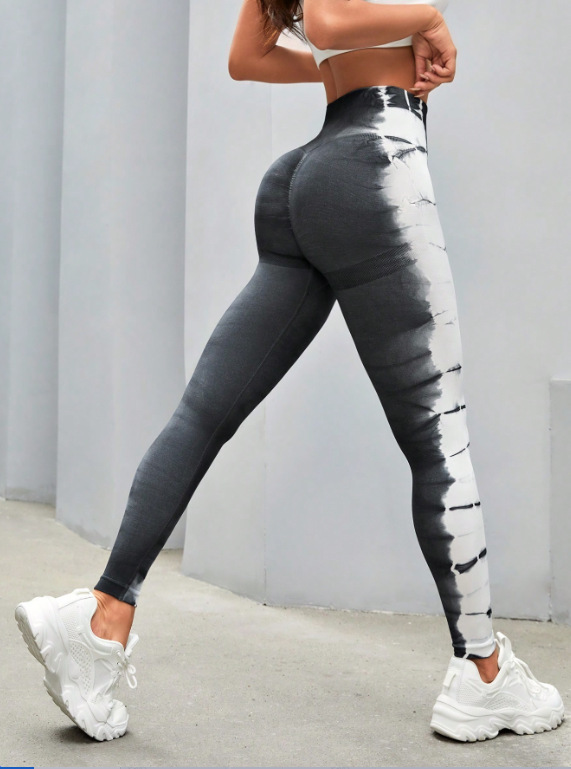 Versión gruesa talla S 200g + sin costuras pantalones de yoga de la aptitud de las mujeres Pantalones deportivos tie-dyed tie-float Hip-lifting pantalones Leggings