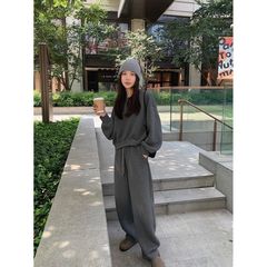 慵懒风春秋款时尚运动服套装女休闲气质深灰卫裤运动服一整套灰色