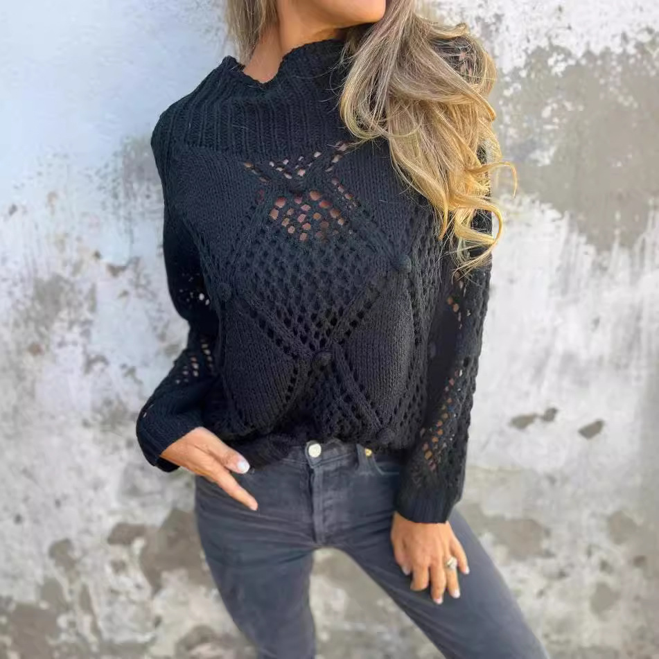 2024 nuovo maglione casual largo e scollo rotondo lavorato a maglia da donna_voghion.com