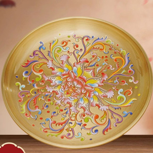 Pure copper enamel color fruit plate household Buddha front worship high foot plate fruit plate tribute plate Buddha Hall