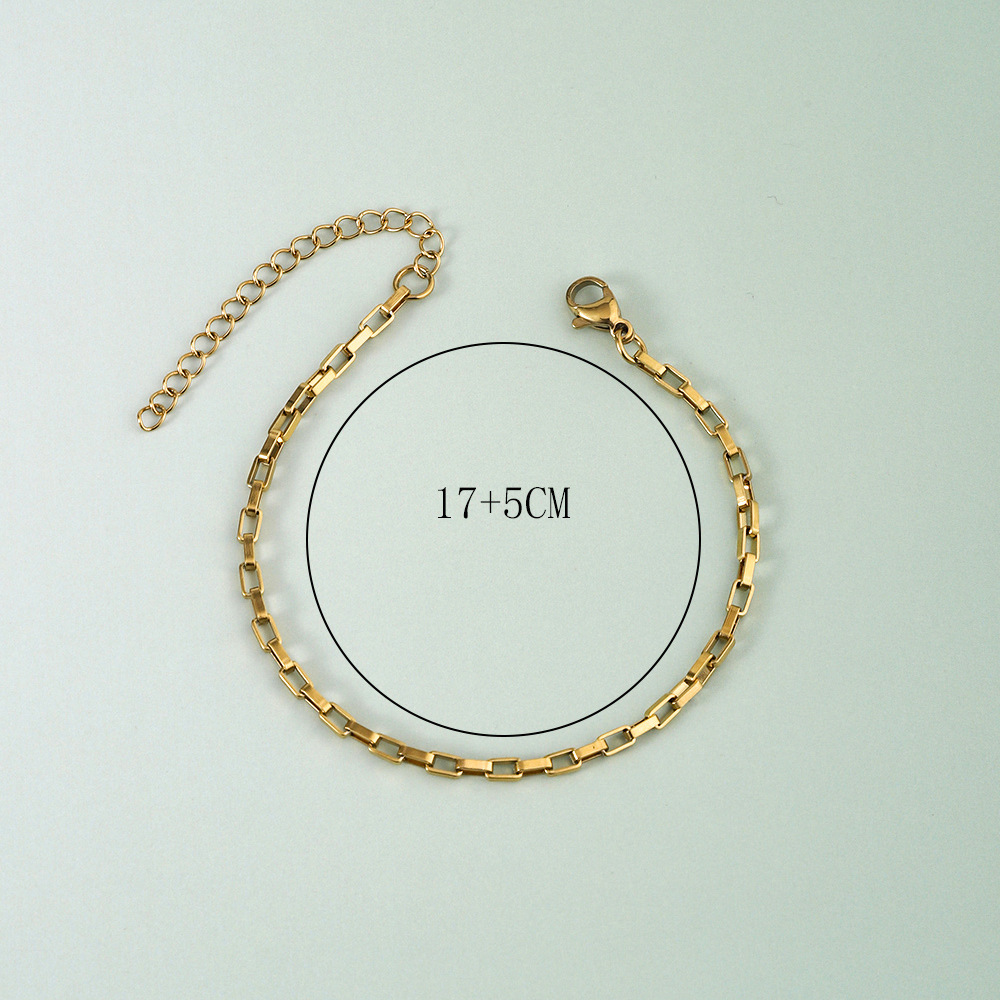 20g Weight 18K Gold Plated Plating Material Chain Bracelet Classification 304 Stainless Steel Chain Material cable chain, snake chain Chain Type 1 Piece Quantity Holiday, Daily Occasion 304 Stainless Steel Material Geometric Pattern Women's Gender Simple Style, Classic Style Style Plating Craft 18K Gold Plated Geometric 304 Stainless Steel Simple Style Classic Style Plating 304 Stainless Steel Chain Bracelet 1
