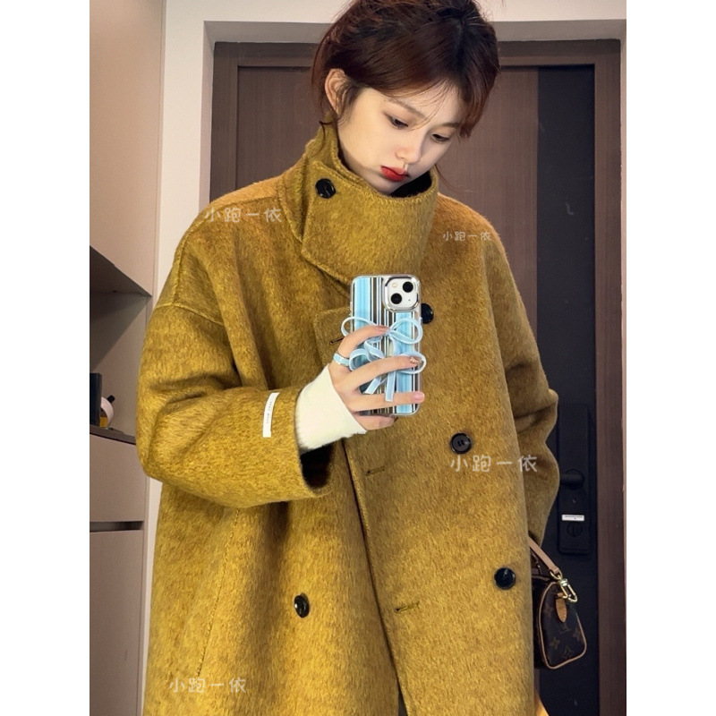Demi-season double-sided woolen long woolen coat, Korean style, mid-length, increased thickness