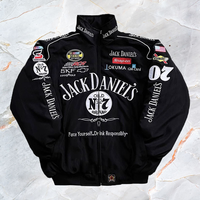 Jack Daniel's NASCAR Racing Bomber Jacket Embroidered Black