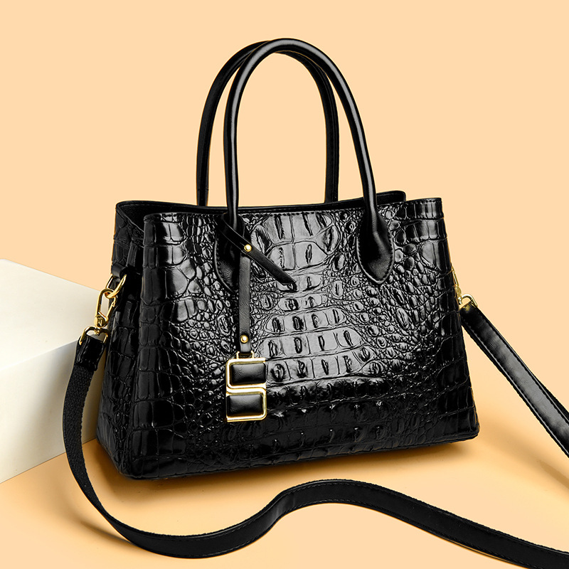 Genuine Leather Women's Handbag - Crocodile Embossed Large Capacity Crossbody Bag, Elegant Gift For Mother