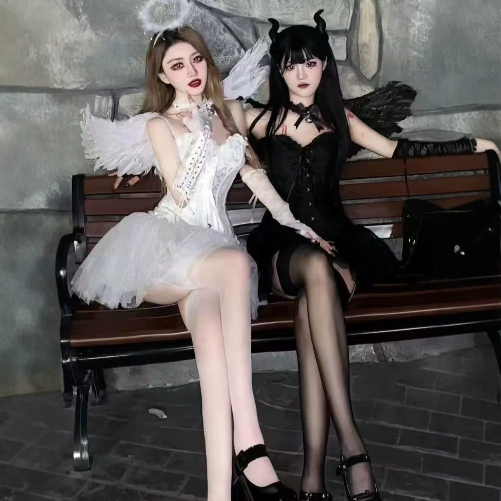 Halloween Cosplay Little Devil Angel Best Friend Outfit Hot Girl Street Style Princess Tutu Skirt Music Festival Wings