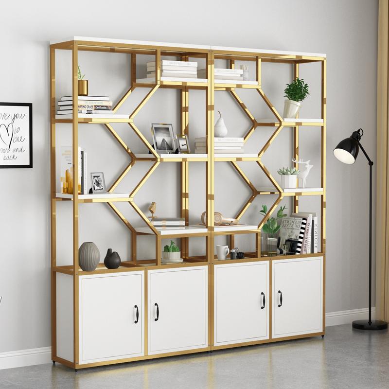 铁艺理发店化妆品展示架餐厅植物架货架书架带柜客厅玄关屏风隔断