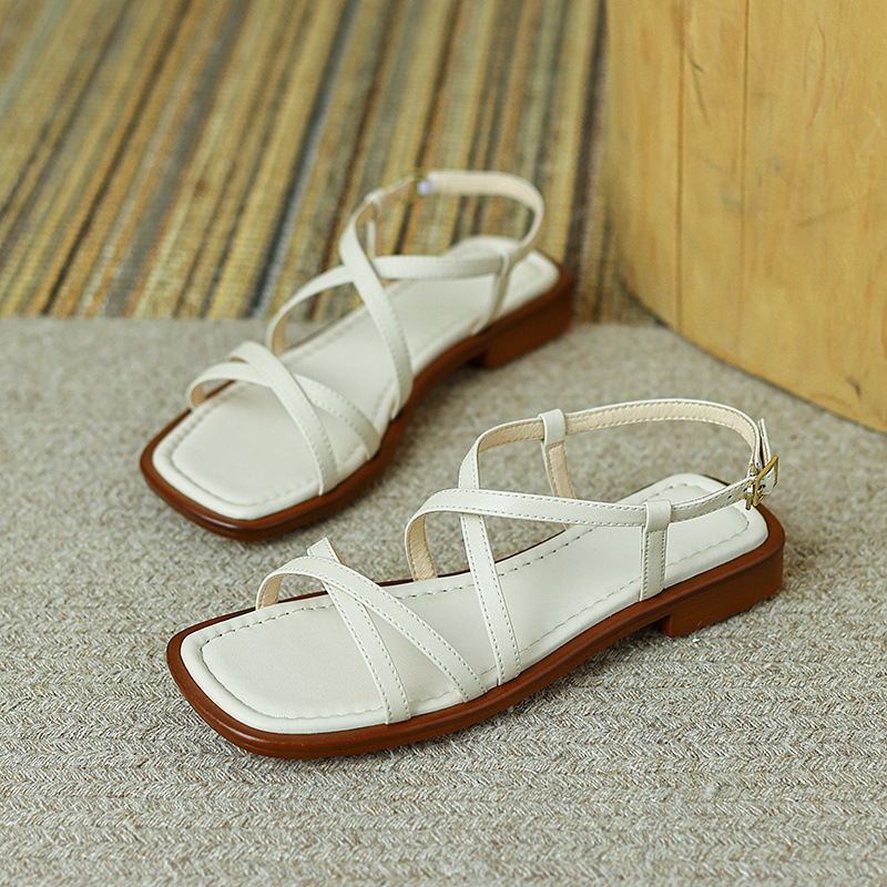 Sandal La Mã quai ngang đế bệt dây nhỏ hở ngón — Màu nâu chi tiết 13