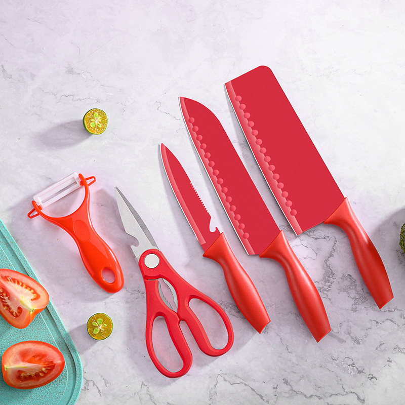 Fábrica en stock promoción transfronteriza Polo de trigo color de siete piezas cuchillo de cocina antiadherente cuchillo de cocina hogar cuchillo de cocina traje