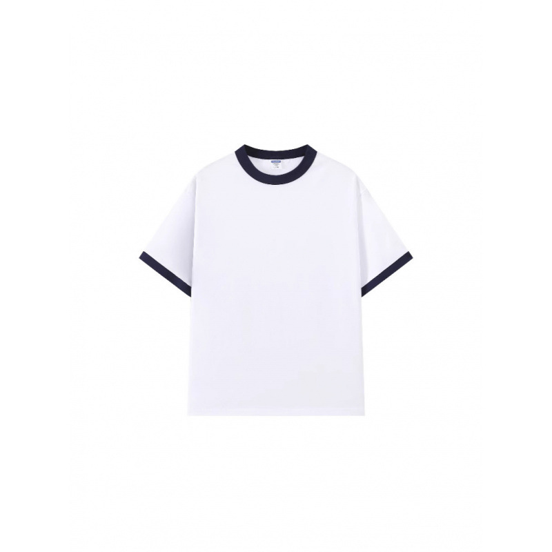 M101 Color-Blocked Short-Sleeve T-Shirt with Trendy Color-Blocking at the Neckline and Cuffs, Round-Neck T-Shirt (200g) Couple's Style Short-Sleeve
