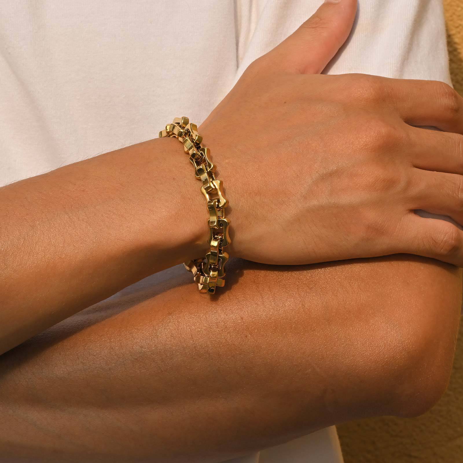 Chunky Stainless Steel Bracelet For Men Motorcycle Style Link_voghion.com