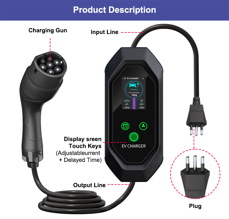 TYPE2 charging station 7KW European standard Tesla AITO new energy vehicle portable on-board charging gun charging station