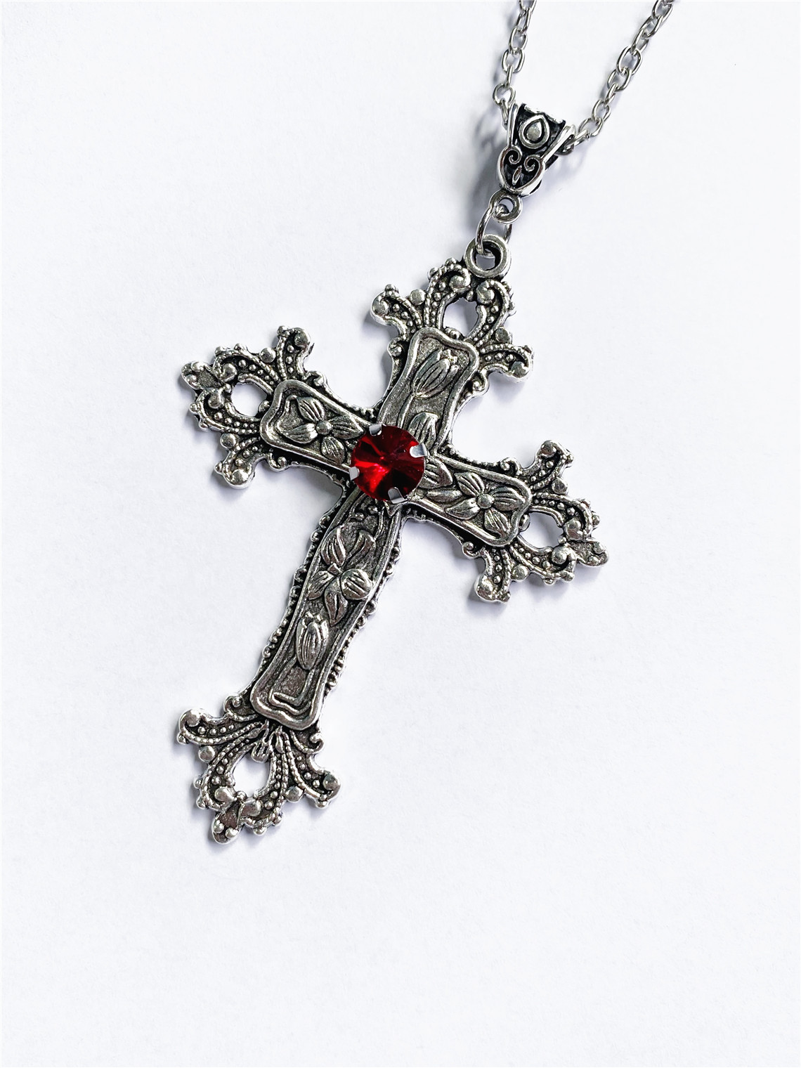 Daily, Street Occasion Alloy Material Retro Punk Cross Alloy Inlay Gem Unisex Pendant Necklace