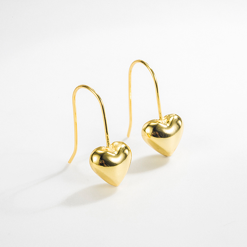 2g Weight Electroplating Gold Plating Process 1 Pair 18K Gold Plated Silver Plated 925 Sterling Silver Heart Shape Drop Earrings Earrings Ear Hook
