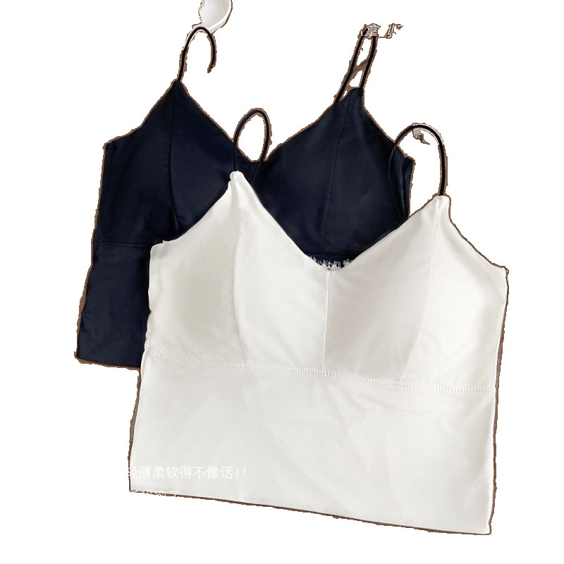 Verano nuevo encaje hueco de hielo y nieve hermosa espalda collar V con cojín de pecho integrado para reunir el cuerpo delgado