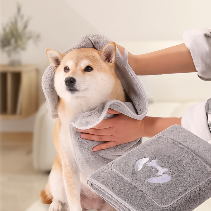 Toalla absorbente para mascotas, limpie el perro, absorba el agua, secado rápido, limpieza, belleza, toallita de baño con bolsillo para guantes, seque sin dañar el cabello