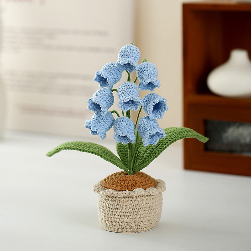 Productos acabados ganchillo artesanal orquídea en maceta flor algodón lana tejer simulación flor de mesa bonsai regalos hechos a mano