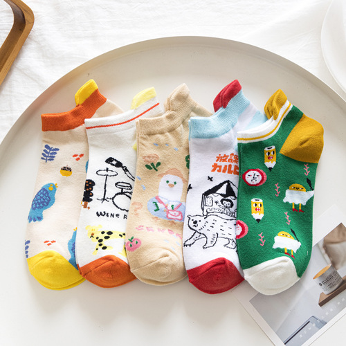 Spring new cartoon series women's low-cut socks Japanese fresh college style cute cotton socks