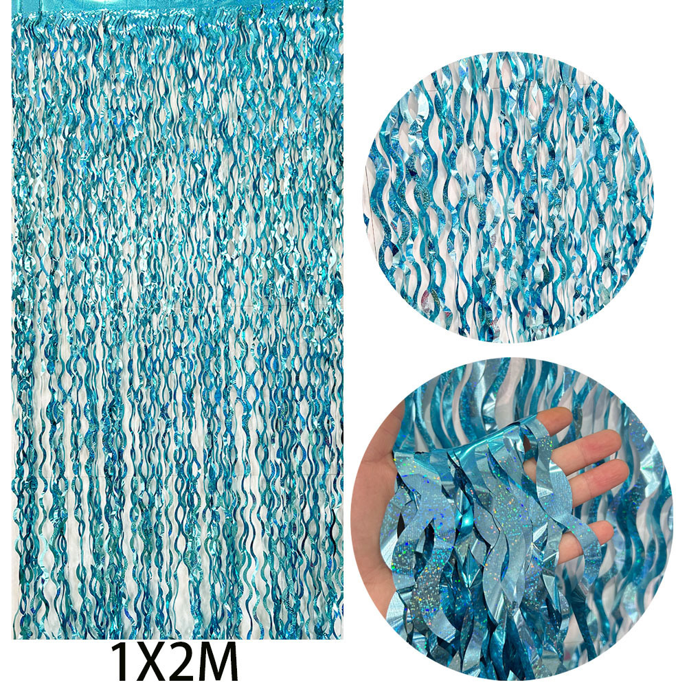 Nuevo cortina láser transfronteriza cortina de seda de lluvia ondulado decoración de fondo de fiesta de cumpleaños diseño de escena de fotos