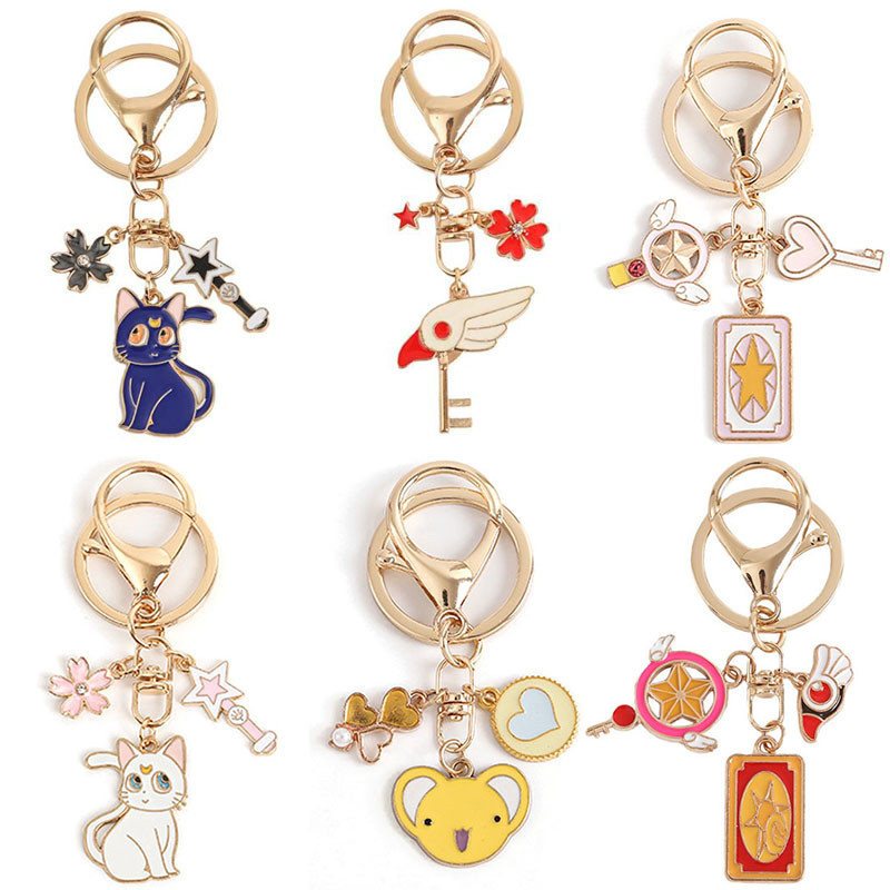 Changeable Sakura keychain girl heart love star wings coolo magic battle bird head pendant gift wholesale