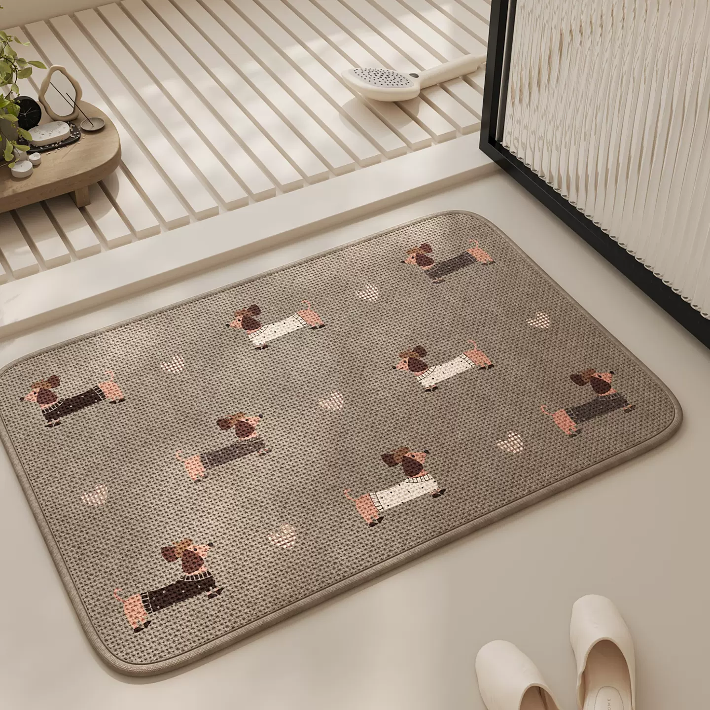 卡通狗狗亚麻硅藻泥地垫卫生间门口吸水速干脚垫浴室耐脏防滑垫