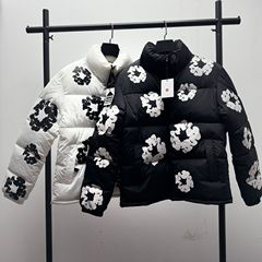 跨境美式高街侃爷木棉花印花棉服休闲百搭男女潮牌立领棉衣批发