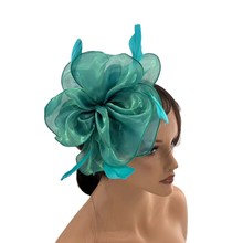 欧美网纱头饰羽毛头花欧根纱礼帽头饰赛马会复古面纱走秀花朵发饰