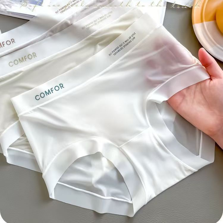 Ice Silk Traceless Ultra-thin Ice Muscle Mask Underwear Women's Anti-bacterial Cotton Crotch Mid-bottom Waist Student Japanese Style Girl Style Briefs